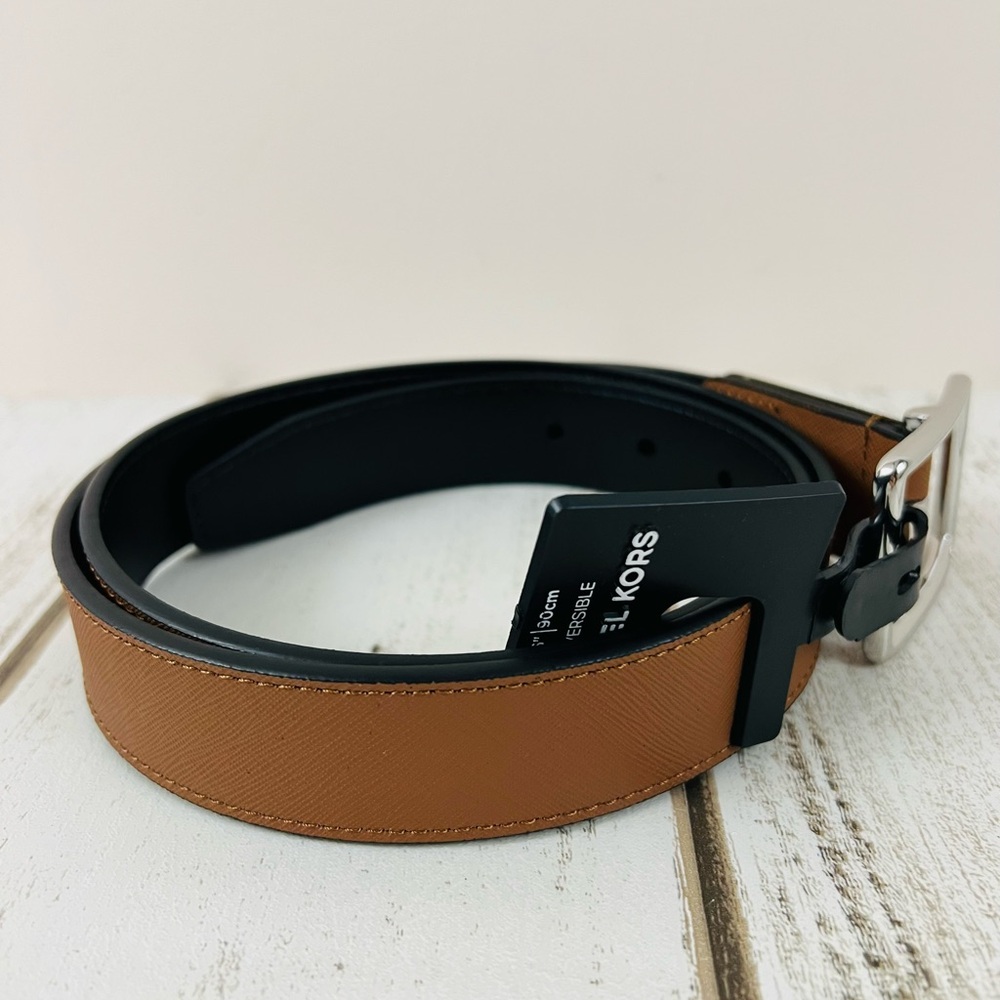 36” Michael Kors Men’s Swivel Reversible Belt Brown Black - Picture 3 of 9